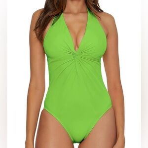 BCA BY REBECCA VIRTUE Women’s Halter Plunge Twist Front One-piece Swimsuit